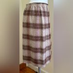 Blair Cream Brown Plaid Midi Skirt SZ L Elastic Waist Wool Blend Photo 2