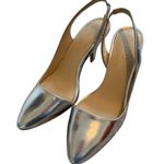 ALDO  | Silver Sling Back Heels Size 8.5 Strappy Metallic Prom Formal Shoes Photo 1