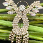 Vintage Sparkly Aurora Borealis AB Crystal Angel Fringe Gold Photo 2