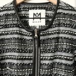 Milly  Avery Black White Textured Tweed Leather Trim Jacket Blazer Moto Size 10 Photo 2