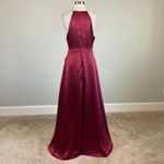 Alex Evenings Wine Red Satin Evening Gown Size 12 A-Line Halter Formal Dress Photo 4