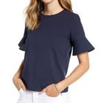 1901 Women's Red Bloom Short Flutter Sleeve Jewel Neck Cotton Blend Blouse sz XS Photo 4