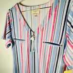 Flower & Feather Multi Colored Stripe Short Sleeve Zipper Front Top Plus Size 2X Photo 3