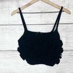 ZARA  Black Crochet Ruffled Rosette Sleeveless Sweater Knit Crop Top Size Large Photo 10