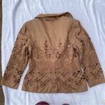 Vintage Yoana Baraschi Tan Linen Bohemian Floral lace Cut Out Blazer Jacket 10 Brown Photo 11