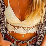 White Halter Style Softly Padded Crochet Bikini Top size large Photo 2