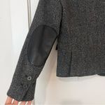 Theory Shamara Gray Black Leather Elbow Patch Slim Short Wool Blazer Jacket Photo 6