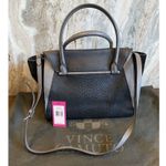 Vince Camuto Addy Leather Satchel Purse Black Gray Large Bag Interior Pristine Photo 4