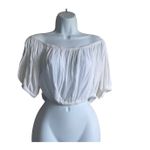 Elan Boutique Women CropTop M White Scoop Neck Short Sleeve Gauzey Beachy Resort NEW Photo 2