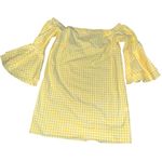 Amanda Uprichard  Gingham Plaid Off Shoulder Bell Sleeve Mini Shift Dress Photo 0