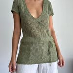 Vintage Crochet Cottagecore Top Olive Green‎ Green Size M Photo 0