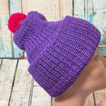 Women’s Purple Shimmer Knit Hat With Pink Shimmer Pom Photo 3