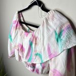 Gianni Bini  Brushstroke Off-Shoulder Ruffle Crop Top Puffy Sleeves‎ Size Medium Photo 1