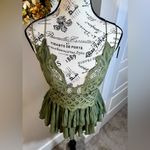 Free People One Adelia Lace Double Ruffle Lace Top in Olive Sparrow Sz L π Photo 2