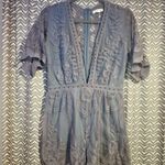 Honey Punch | Periwinkle Lace Deep V Short Sleeve Romper, size M Photo 3