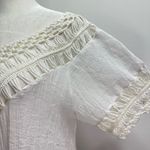 Boho Hippie White Gauzy Cotton & Crochet Lace with Fringe Top Size Medium Photo 6