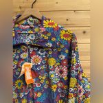 Vintage 70s Retro Floral Size Large Pullover Quarter Zip Deadstock Hippie Disco Purple Photo 5