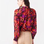 Saylor BECK ABSTRACT RED ORANGE PURPLE FLORAL RUFFLE MOCK NECK BLOUSE SIZE XS Photo 2