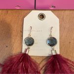 Anthropologie Drop Pierced Dark Red Feather Earrings With Enamel Gemstone Charm Photo 2