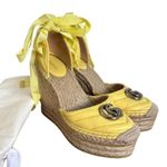 Gucci RARE COLOR Marmont Platform Espadrille Wedges Sandals Banana 7 LIKE NEW Photo 0