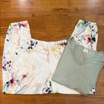 Soma  Cool Nights Pajama Set Mint Green V-Neck Top & Tropical Printed Pant Size L Photo 9