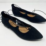 American Eagle Black Lace Up Pointed Toe Flats Size 6 Faux Suede Photo 0