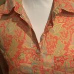 Ralph Lauren Lauren   Orange Floral Long Roll Tab‎ Sleeve Pockets Blouse  Large Photo 3