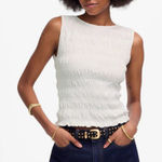 Madewell  Women's Smocked Boatneck Cotton Linen Blend Tank Top L Large White New Photo 0