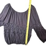 Free People  Shirt Womens XS Gray Boho Peasant Crochet Lace Tassel Long Sleeve Photo 4