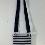 Dakine Striped Jive Crossbody Dark Wash Denim Navy Blue White Purse Green Logo Photo 2