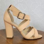 Shoes of Prey Womens Shoes Size 7.5 Nude Peach Strappy Open Toe Heel Sandals Tan Photo 0