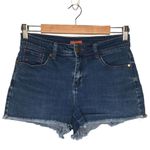 Modcloth Womens Small Jean Shorts Raw Hem High Rise Rainbow Embroidery Blue Photo 3