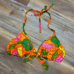 Vintage 60s Groovy Flower Power Barkcloth Bikini Swim Top Multiple Size M Photo 3