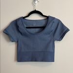 Aerie Blue Cropped Fitted Shirt Size M Photo 0