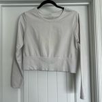 Aerie White Long Sleeve Cropped Crewneck Sweatshirt Photo 1