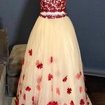 Women’s 2 Piece Prom Party Dress Halter Neck with Red Flower Detail Size 6 Photo 0