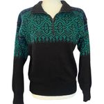 Vintage Meister Wool Blend Fair Isle Ski Sweater 1/4 Zip Black Green Medium Photo 0
