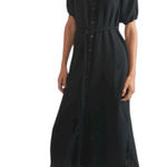 Marine layer - Erin Shirt Dress Black Crinkle Cotton Midi Sz L Photo 0
