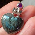 Amethyst Larvikite black Moonstone & Solid Sterling Silver Heart Pendant Photo 5