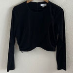 Calvin Klein  Black Cropped Back Zip Blouse Elegant Dressy Top Shirt Medium Photo 0