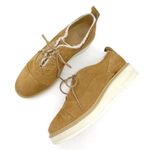 UGG  Johanna Spill Seam Wedge Oxford in Chestnut Tan Size 9 Suede Shearling Boho Photo 2