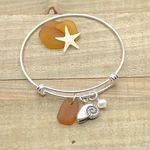 Sea Glass And Pearl Shell Charm Bracelet| Authentic Seaglass Beach Jewelry Gift Brown Photo 0
