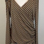 Michael Kors Chain Print Faux Wrap Blouse Tan/Brown Size Large Brown Photo 0
