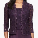 Alex Evenings Lace Jacket Women's Plus 20W Purple 3/4 Sleeves Sequin Scalloped Photo 0