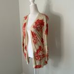 Anthropologie Guinevere cream & pink floral knit open front cardigan sweater, S Photo 2