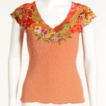 Alberto Makali Top Womens L Crinkle Boho Floral Embroidered Mixed Print Blouse Photo 0