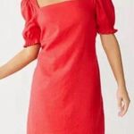 Draper James Red Linen Puff Sleeve Dress Photo 0