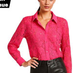 Saks 5th Avenue Saks Fifth Avenue Womens Pink Lace Sheer size L Long Sleeve Button Floral Mesh Photo 0