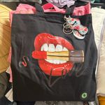 Handmade  Stylish Black Red Lips & love tote bag Photo 1
