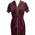 Juicy Couture Vintage Y2K Velour Zip Up Hoodie Mini Dress Burgundy Size Medium Photo 14